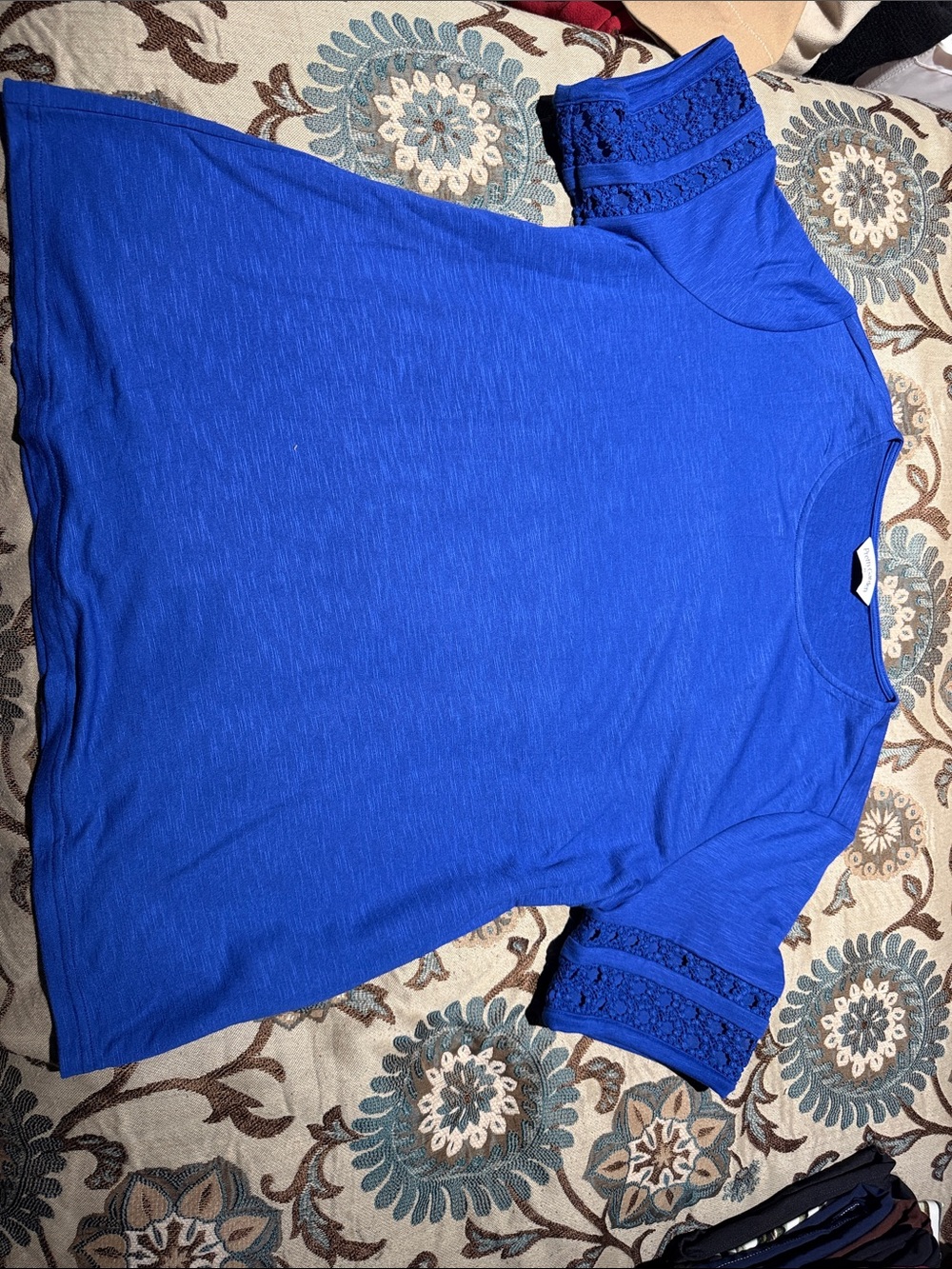 Women's Blue Short Sleeve Tee with Lace Trim